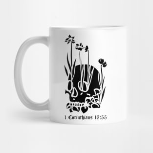 Skull with flowers 1 Corinthians 15:55 Mug